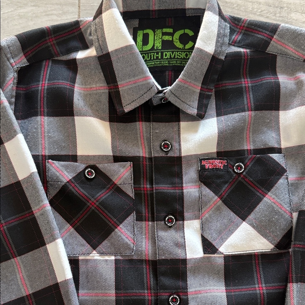 DIXXON Youth Plaid Button-Down Shirt - Black, White, and Pink